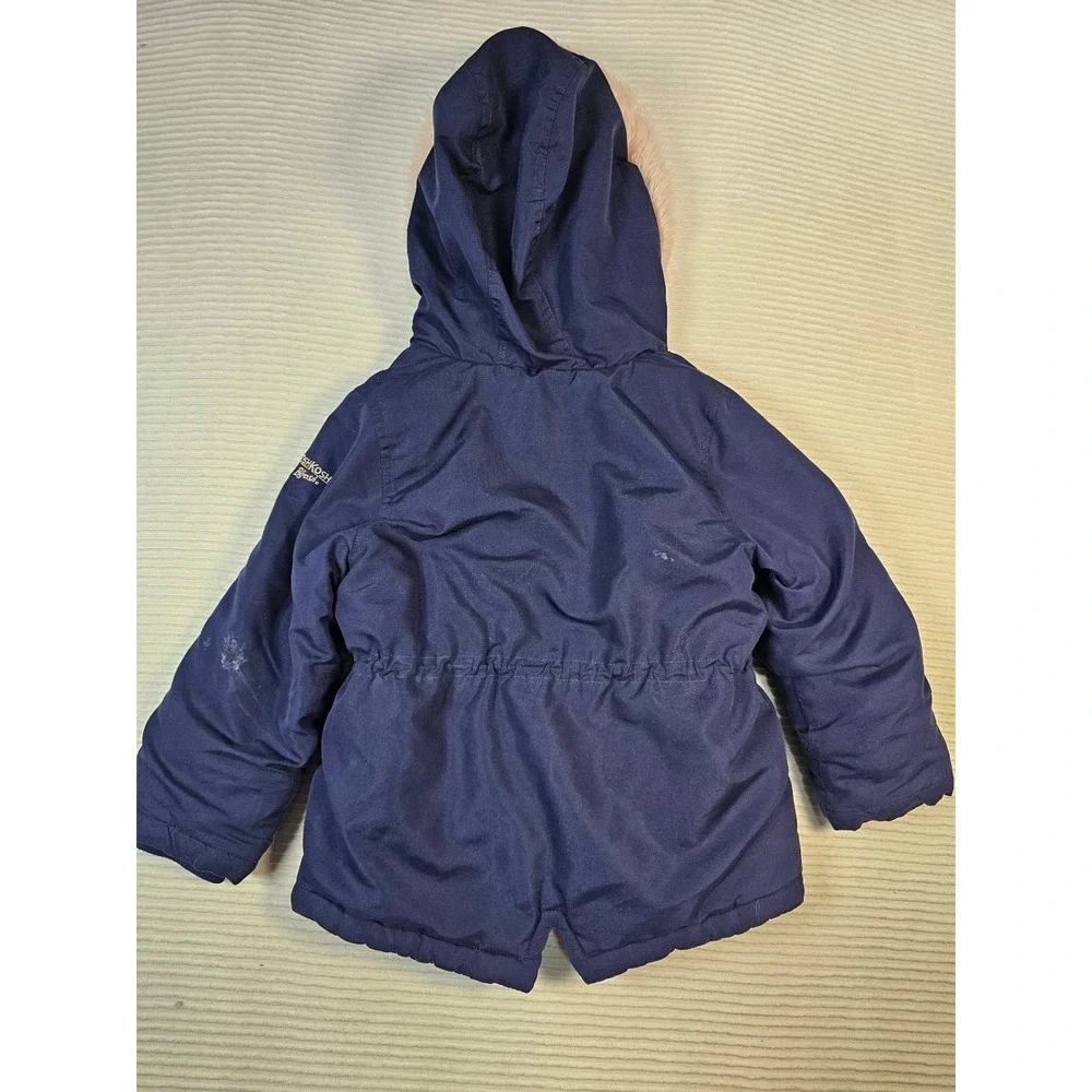 OshKosh Bgosh Girls Navy Blue Faux Fur Hooded Parka Winter Jacket Size 5